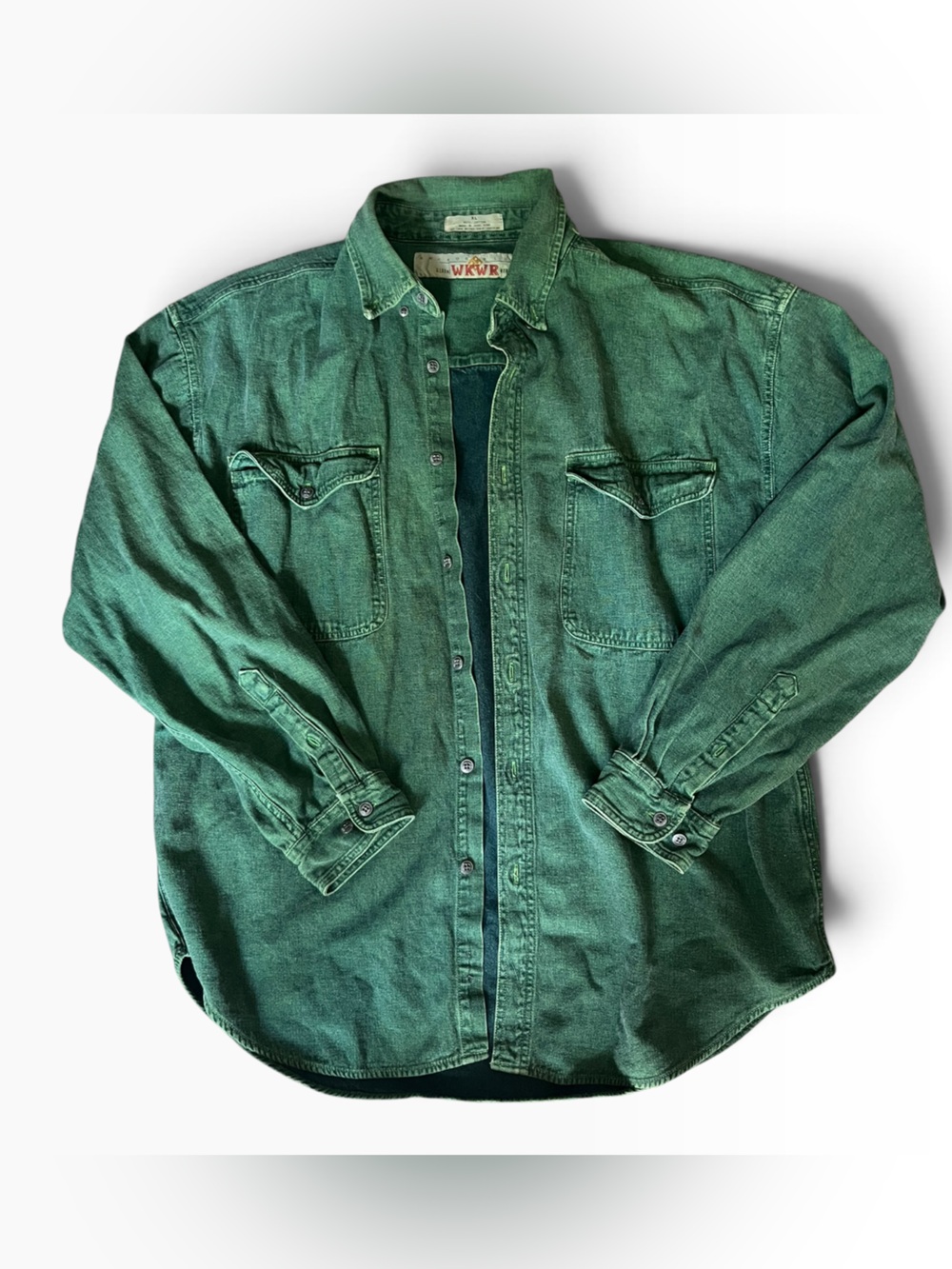 anchor blue Men's Green Button-Down Denim Cotton Shirt